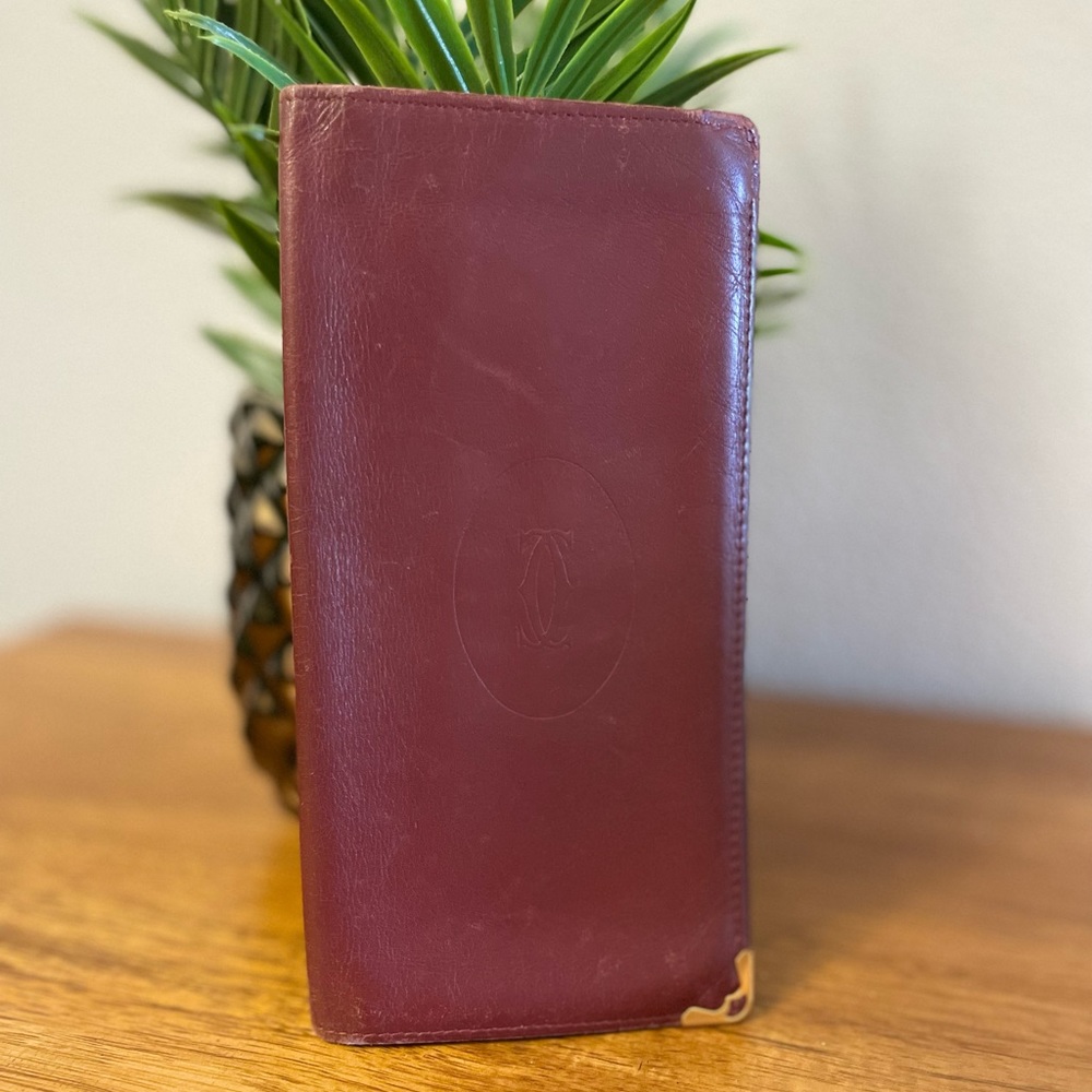 Cartier Oxblood Red Leather Long Bifold Wallet Au… - image 1